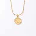 Collier chaîne serpent en acier titane doré avec pendentif croissant et étoiles - Médaille Lune Étoile Visage-Or