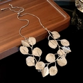 Silver leaf necklace set in metallic finish with adjustable snake chain and toggle - 46# Necklace - Silver - Textured Leaf Adjustable