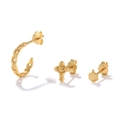 Macro detail of S925 gold-plated earrings set featuring cross and hexagonal studs - Gold Cross Chain Earring Set (#67)