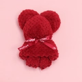 Deep red coral fleece towel folded in a cute bear shape with a decorative ribbon - Wine Red Pineapple Texture Bear