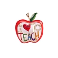 Sparkling apple shaped brooch for teachers with colorful enamel and inlaid rhinestones - Gold Apple (I Love School)