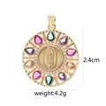 Golden religious pendant featuring multi-color gemstones and zircon accents, 2.4cm diameter - Colorful Zirconia Teardrop Edge Virgin Mary D2026JC