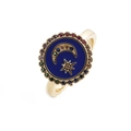 Détail de la bague dorée réglable avec visage étoile lune bleue et pierres colorées - Ouvert Réglable / Étoile Lune Bleue