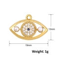 Macro detail of gold zircon evil eye charm with blue stones and white pearls 19x13mm - A0269 (Pearl Accented Eye)