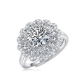 Anillo ajustable de plata con moissanita central y pétalos de piedras en forma de pera - Tamaño Abierto Ajustable (Cobre Plateado) / Moissanita de 2 Quilates (Solo Anillo)