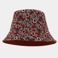 Detail of red floral jacquard fabric on bucket hat showing intricate flower embroidery - M (56-58cm) / Burgundy