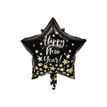 Ballon étoile noir en aluminium avec message Happy New Year et motifs d'étoiles - 18 Pouces Étoile Nouvel An Étoiles Or et Argent