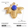 Golden stainless steel bee pendant with blue bead insert for DIY jewelry making - Blue Bead Bee Style (PJ91835F-2pcs)