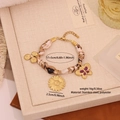 Leopard print polyester fabric bracelet with butterfly and sunflower charms in gold - Leopard Print Scarf Butterfly Sunflower Charm Bracelet (5#)