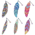 Lot de 6 marque-pages plumes peinture diamant DIY avec motifs colorés et pendentifs cristal - Style de Six Pièces de Mandala Géométrique (YMSQ-4)