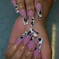 24pcs short coffin press-on nails with matte nude pink, cow print and gold foil accents - Bz1536 Subtle Fragrance And Sparse Shadows / Glue Type