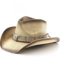 Gradiënt strooien cowboyhoed met metalen stierenkop en decoratieve klinknagels - M(56-58cm) / Beige Koffie Gradiënt