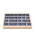 Wooden 24-compartment jewelry display tray with grey velvet lining for rings and studs - 24-Grid Grey Tray
