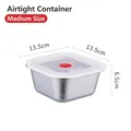 Square stainless steel food storage box in medium size with a red air valve lid - 201 Stainless Steel / Sealed Lid Single / Square Medium/Sealed Lid
