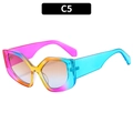 Polygonal sunglasses featuring transparent pink, yellow, and blue gradient resin frame - Purple Yellow Blue Gradient Frame Double Tea Lens