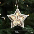 Lighted wooden star Christmas ornament with reindeer cutout and warm LED glow - Star Shape/With Light