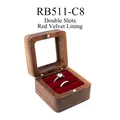 Portable walnut wood double ring box with clear window and red velvet interior - Red-Double Slot-Window Lid