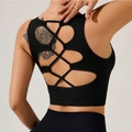 Zwarte sportvest voor dames met gekruiste rugbandjes en uitgesneden yoga-ontwerp - S / Zwart