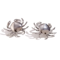 Polished silver crab stud earrings with intricate anatomical details on white background - Silver