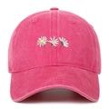 Berretto da baseball rosa fucsia vintage con ricamo margherita e visiera curva - Taglia unica / Rosa Rossa