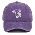 Detail of purple washed cotton fabric and white cow head embroidery on baseball cap - Adjustable / Purple