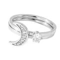 Silberner Mond-Ring mit Diamant-Halbmond und runder Zirkonia in Sechskantfassung - US 10 / Silberner Stil (PBJ296)