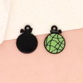 Mini cantaloupe melon alloy charms with green enamel detail and textured back - Hami Melon - Black (18-Black)