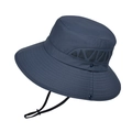 Dark grey wide brim sun hat with breathable mesh and adjustable windproof strap - Grey