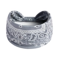 Elastisches Boho Yoga Stirnband mit weißem Paisley Muster in neutralem Mittelgrau - Grau Paisleymuster(#188)