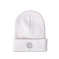Detalle del gorro de punto blanco con logo bordado de cara derritiéndose en negro - M (56-58cm) / Blanco
