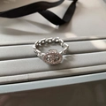 Silver chain ring with oval zircon stones and hollow pig nose design for women - Anchor Link Ring (RF588) / Silver