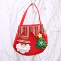 Red felt Christmas gift bag featuring 3D Santa Claus and sparkling tree applique - Striped Flannel Santa