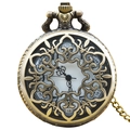 Vintage bronze hollow quartz pocket watch with baroque engraving and fine metal chain - Bronze - Rose Heart Hollow