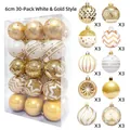 30-piece white and gold 6cm Christmas ball set with assorted textures in box - MJ10-3 White Gold Elegant Painted / 6cm 30pcs Set