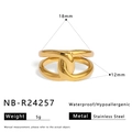 Gold-plated stainless steel interlinked ring with waterproof and hypoallergenic features - Interlocking Double Ring Style (NB-R24257)