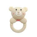 Beige baby silicone teether featuring cute bear shape with diverse massage textures - Bear Rattle Teether / Off White