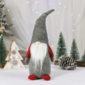 Close-up of a festive Christmas gnome decoration with a grey felt hat and long white beard - Grey Standing Gnome
