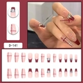French wine red and pink checkered press-on nails with sparkling rhinestones 24pcs - Wine Red and Pink Contrast French Plaid Style (D-141) / 24 Pcs/Set