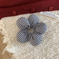 Sweet black and white checkered flower scrunchie hair tie for bun hairstyles - Black Grid