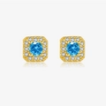 Elegant gold square stud earrings with sea blue center stone and small white diamonds - 18k Gold-MME1032-Square Aquamarine