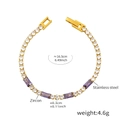 Golden stainless steel bracelet with rectangular purple zircon and round clear crystals - Purple