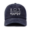 Navy blue washed cotton baseball cap featuring white BOY mama embroidery on front - Adjustable / Dark Blue