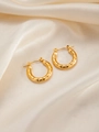 Golden titanium steel hoop earrings with textured diamond-cut finish on silk - Gold Rhombus Faceted Hoop Earrings (BJGE0255)