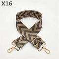 Detail of khaki herringbone woven bag strap with gold adjustable buckle and metal hooks - Blue
