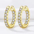 Minimalist 925 sterling silver huggie earrings with gold plating and sparkling moissanite - Gold Style (MSE060-B) / With One Certificate