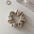 Detail of silk satin scrunchie and silver chain engraved ring on a minimalist background - Small Cream White (approx. 8CM)