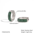 Orecchini a C in acciaio inossidabile argento con micro-intarsio di zirconi verdi - Argento-Zircone Verde
