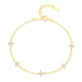 Elegant gold S925 sterling silver four-leaf clover bracelet with sparkling small crystals - Bracelet / Gold