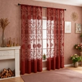 Nordic minimalist wine red embroidered lace curtains with elegant hollow pattern - Liana Vine Pattern Red (Rod Pocket) / W100*H250