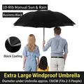 Business black 10-rib manual umbrella with black glue coating for 2-3 people - Extra Large 10-Rib Manual Black Glue / Black